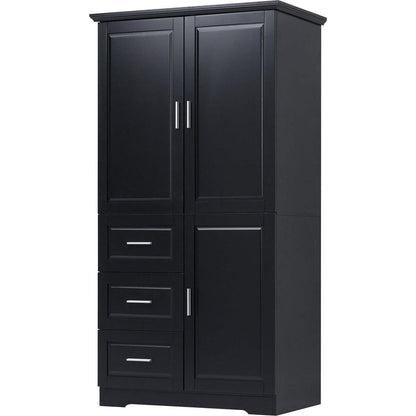 Tall and Wide Storage Cabinet with Doors for Bathroom/Office, Three Drawers, Black