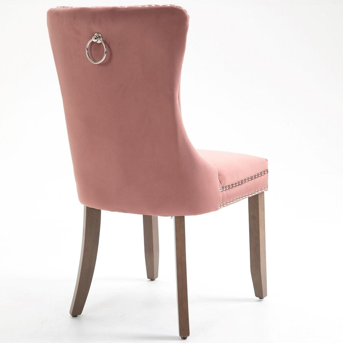 Upholstered Button Tufted Back Pink Velvet Dining Chair with Nailhead Trim and Solid Wood Legs 2 Sets