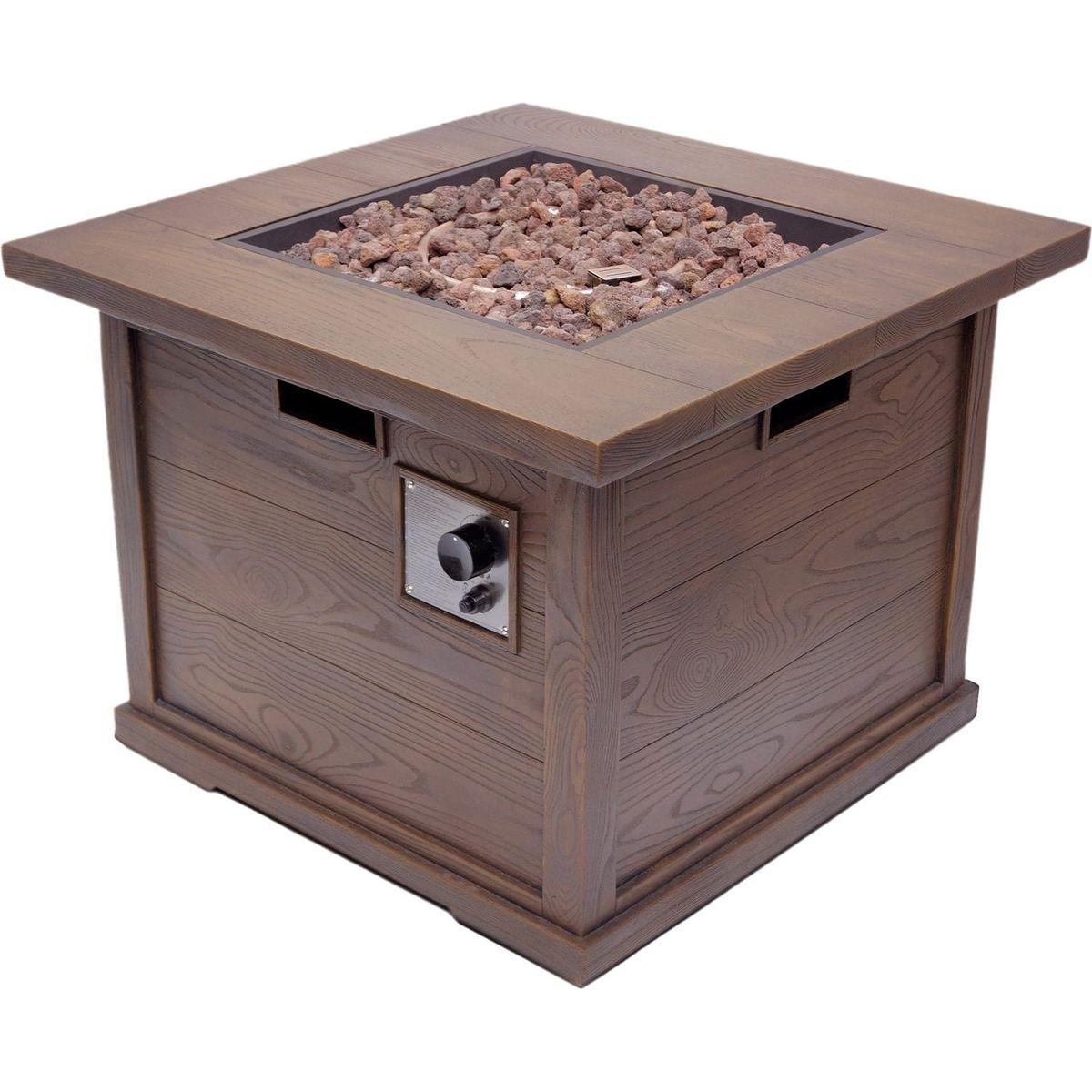 Patio Outdoor 24" H x 32" W Square Gas Burning Concrete Fire Pit Wood Pattern - Brown - 40,000 BTU