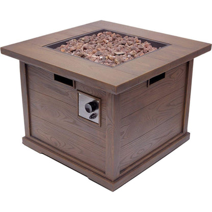 Patio Outdoor 24" H x 32" W Square Gas Burning Concrete Fire Pit Wood Pattern - Brown - 40,000 BTU