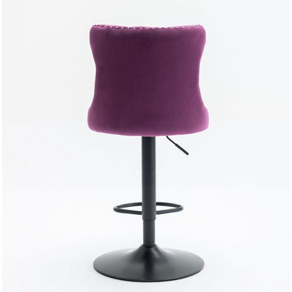 Swivel Velvet Barstools Adjusatble Seat Height from 25-33 Inch,17.7inch base, Modern Upholstered Bar Stools with Backs Comfortable Tufted for Home Pub and Kitchen Island,Purple,Set of 2