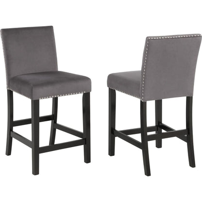 Cobre Contemporary Velvet Counter Stool with Nailhead Trim, Set of 2, Gray