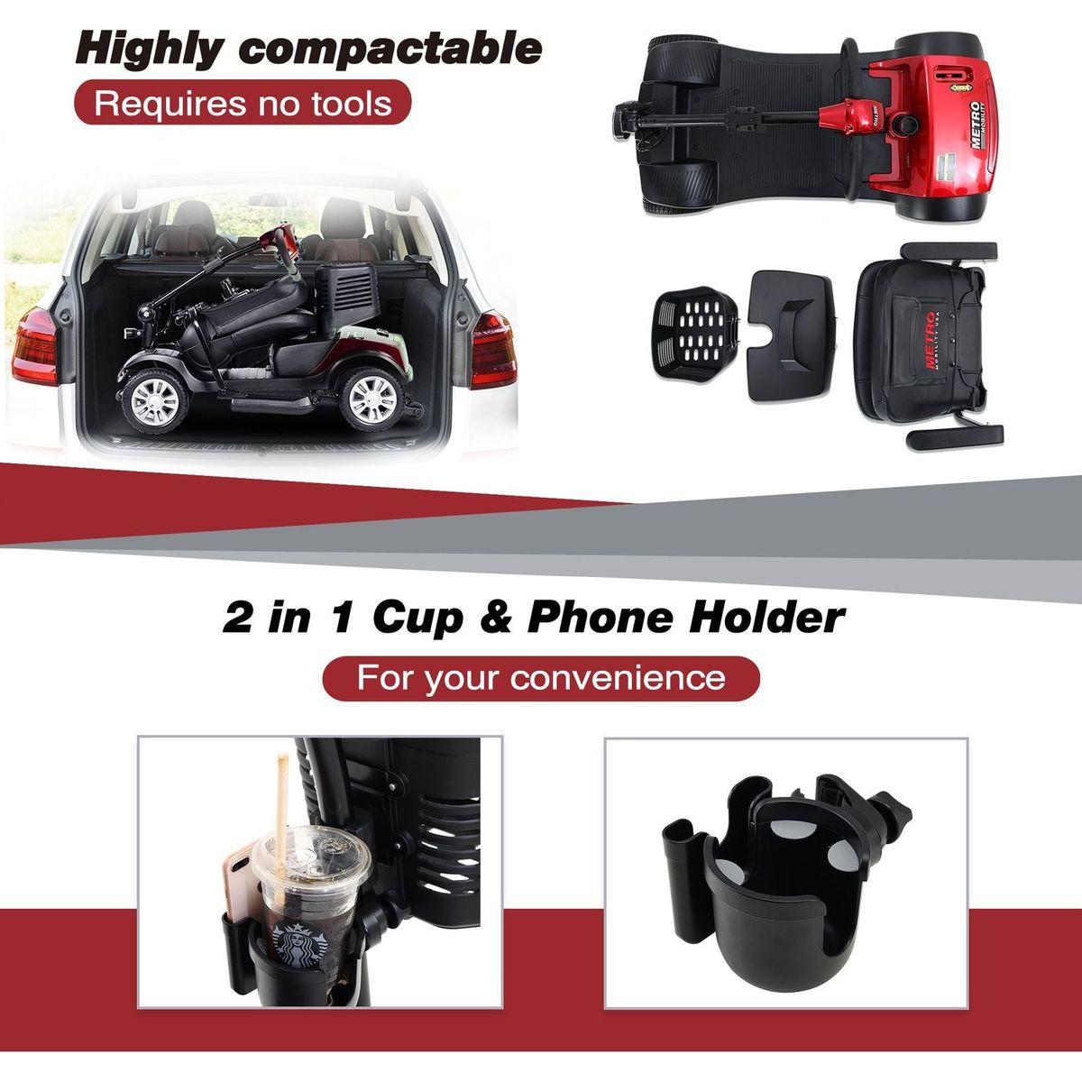 MAX SPORT RED 4 Wheels Outdoor Compact Mobility Scooter with 2pcsx12AH Lead acid Battery