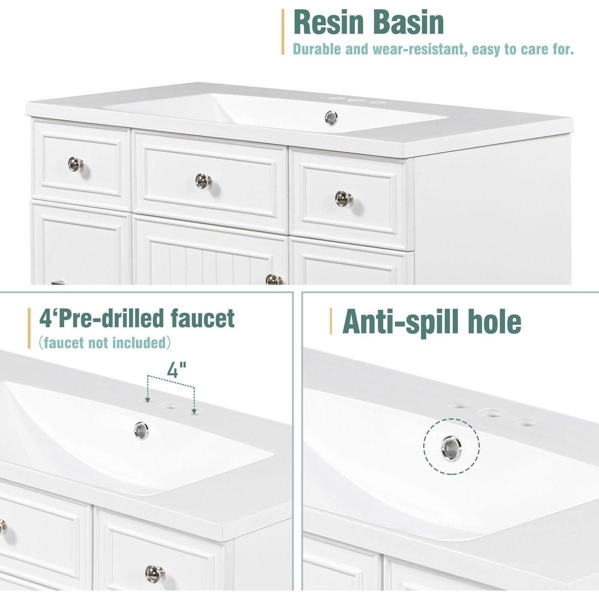 36" Bathroom Vanity Cabinet with Sink Top Combo Set,White,Single Sink,Shaker Cabinet with Soft Closing Door and Drawer