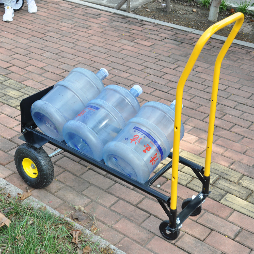 HT1006BK-YL Hand Truck Dual Purpose 2 Wheel Dolly Cart and 4 Wheel Push Cart with Swivel Wheels 330 Lbs Capacity Heavy Duty Platform Cart for Moving/Warehouse/Garden/Grocery