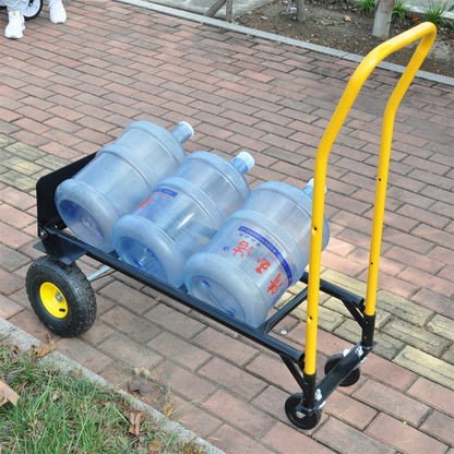 HT1006BK-YL Hand Truck Dual Purpose 2 Wheel Dolly Cart and 4 Wheel Push Cart with Swivel Wheels 330 Lbs Capacity Heavy Duty Platform Cart for Moving/Warehouse/Garden/Grocery