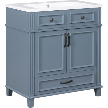 30" Bathroom Vanity with Resin Sink,Solid Wood Frame Bathroom Storage Cabinet with Soft Closing Doors,Retro Style, Blue