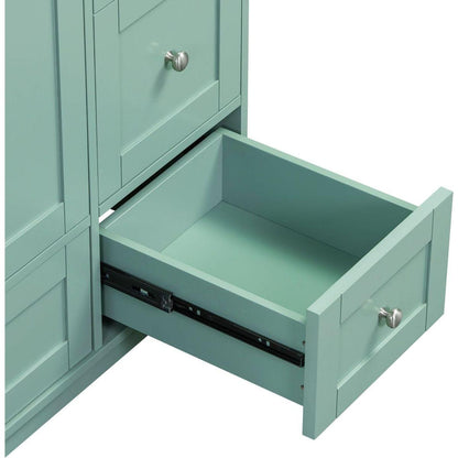 36 Inch Modern Bathroom Vanity with USB Charging, Two Doors and Three Drawers Bathroom Storage Vanity Cabinet, Small Bathroom Vanity cabinet with single sink, Green - Faucets Not Included