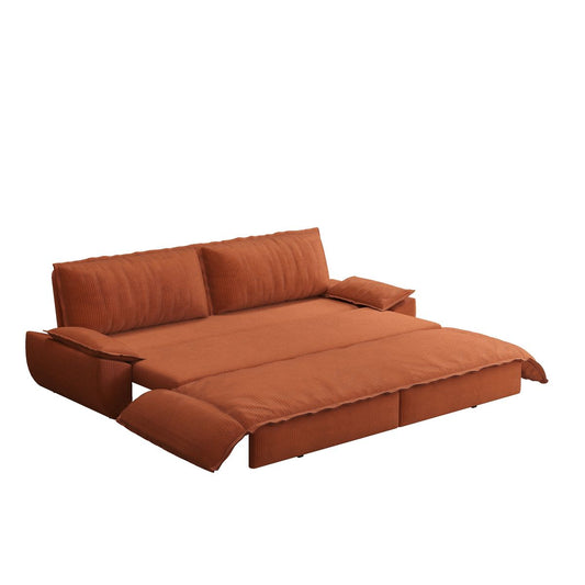 73.2' Queen Pull Out Sofa Bed,3-in-1 Convertible Sleeper Sofa,Multi-Functional Corduroy Loveseat Bed,Orange