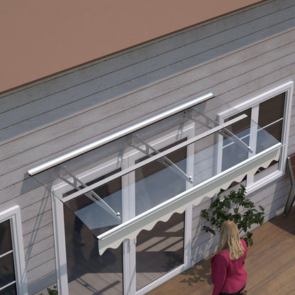 DA7934W Series Door Window Awning Canopy Made of 0.137Inch Thick Crystal Solid Polycarbonate Sheet and Aluminum Alloy with Valance in size of 79" Wide x 34" Deep for Wooden Wall House only.