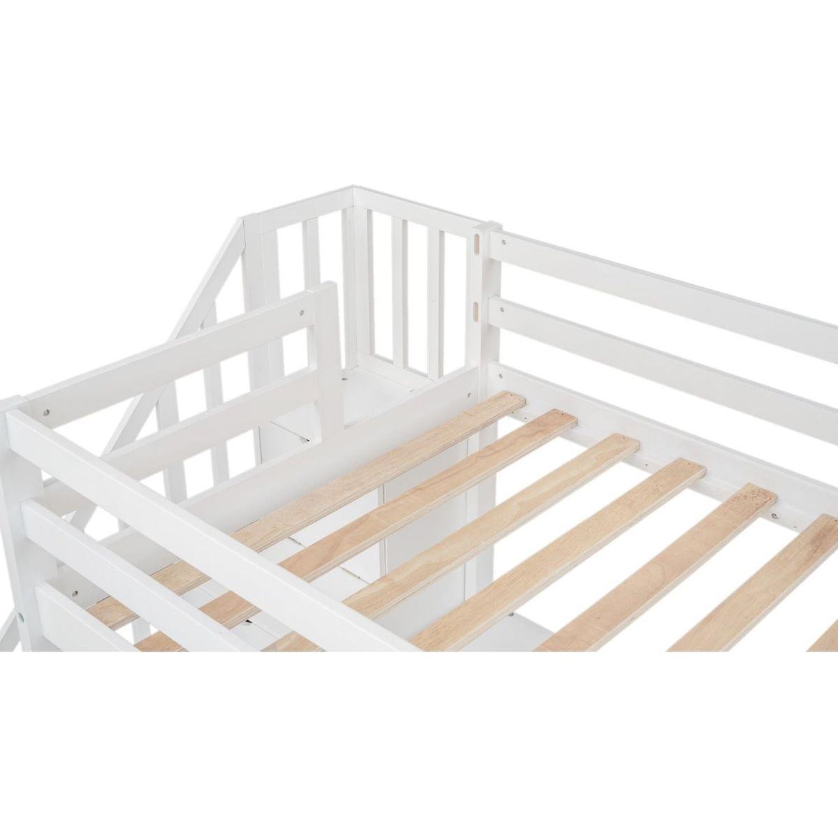 Twin Size Loft Bed Frame with Built-in Desk and Double Storage Drawers,White