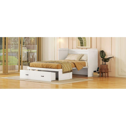 Full Size Murphy Bed with USB Port and a Large Drawer, White