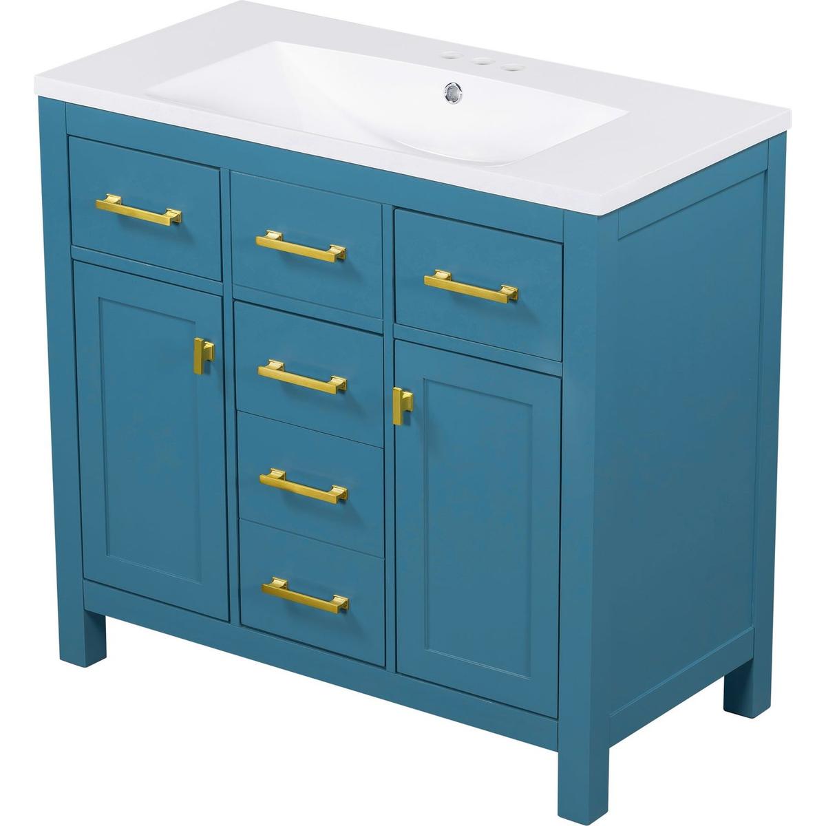 36" Bathroon Vanity with Resin Sink Combo Set,Modern Freestanding Single Bathroom Cabinet with 4 Drawers & 2 Cabinets,Storage Cabinet for Bathroom, Solid Wood Frame Vanity Set, Blue