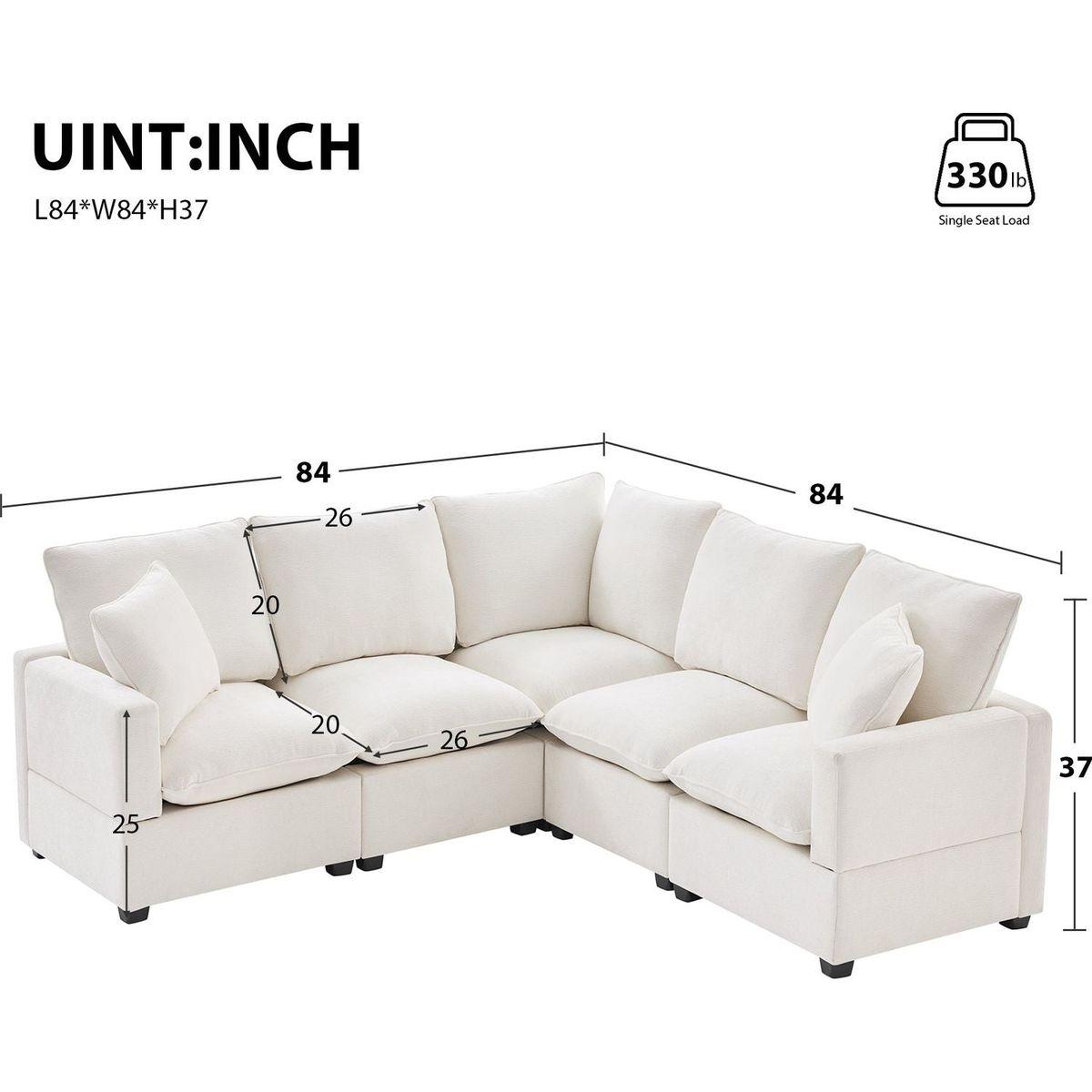 84x84" Modern L Shape Modular Sofa, 5 Seat Chenille Sectional Couch Set with 2 Pillows Included, Freely Combinable Indoor Funiture for Living Room, Apartment, Office, 2 Colors