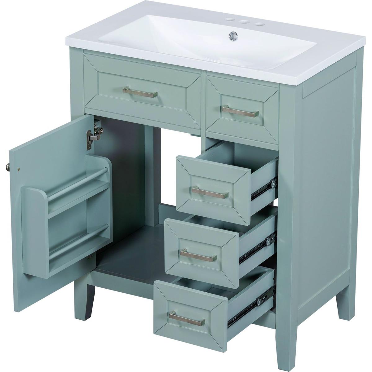 30" Bathroom Vanity with Sink Combo, Green Bathroom Cabinet with Drawers, Solid Frame and MDF Board