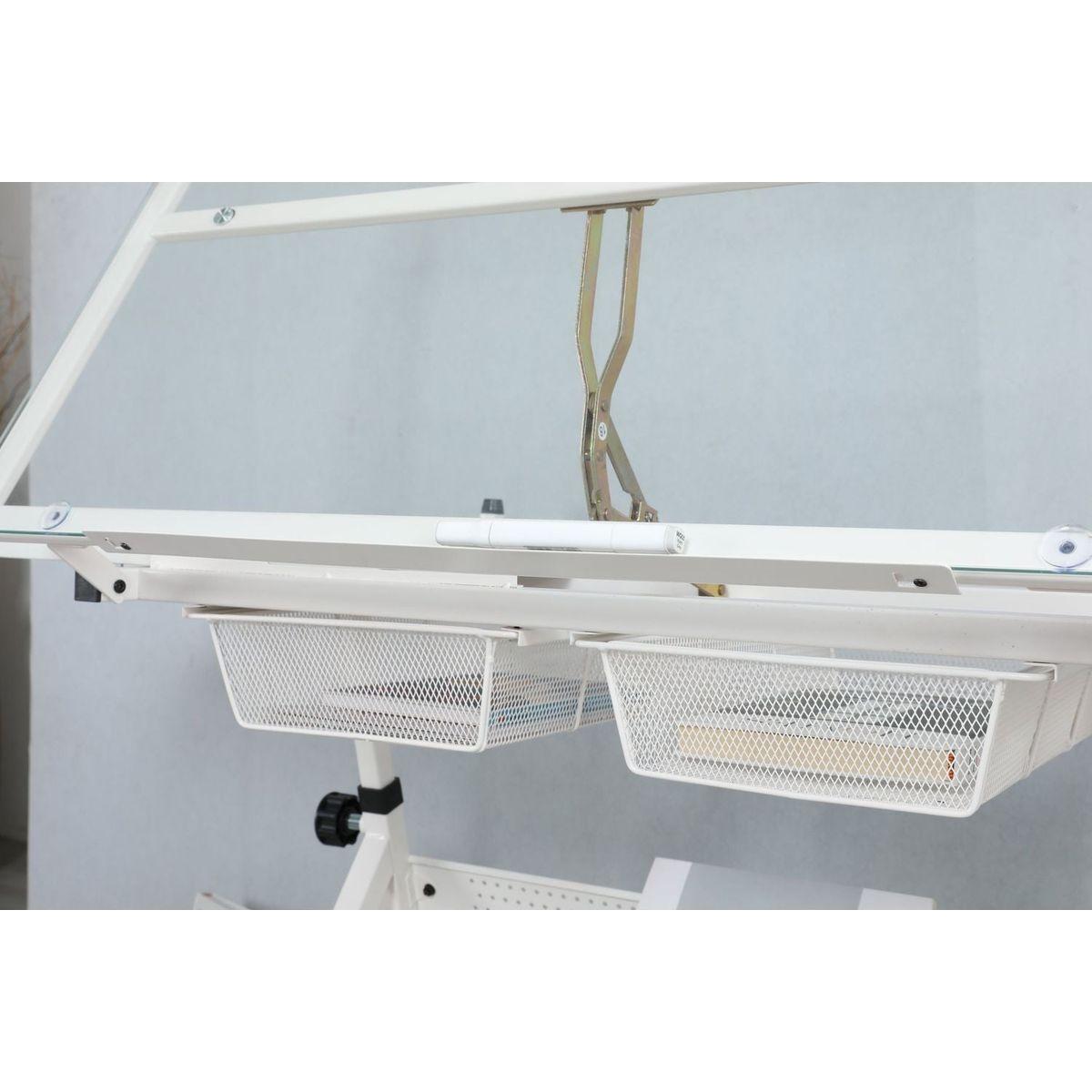 WHITE adjustable tempered glass drafting printing table with chair