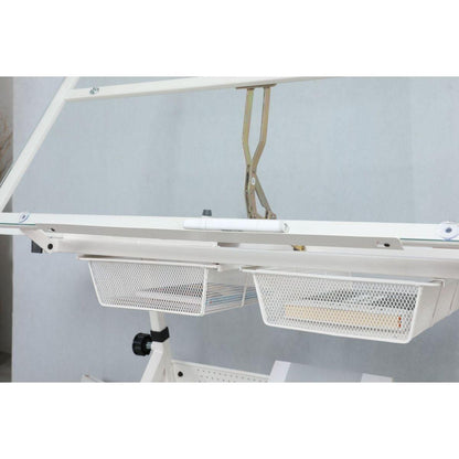WHITE adjustable tempered glass drafting printing table with chair
