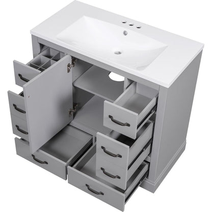 36" Bathroom Vanity with Sink Combo, Six Drawers, Multi-Functional Drawer Divider, Adjustable Shelf, Grey