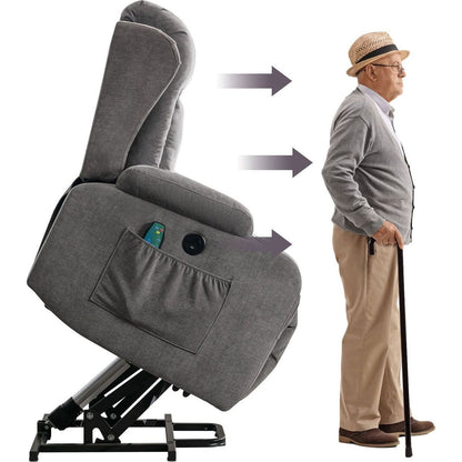 Power Lift Recliner Chair Recliners for Elderly with Heat and Massage Recliner Chair for Living Room with Infinite Position and Side Pocket,USB Charge Port(GREY)