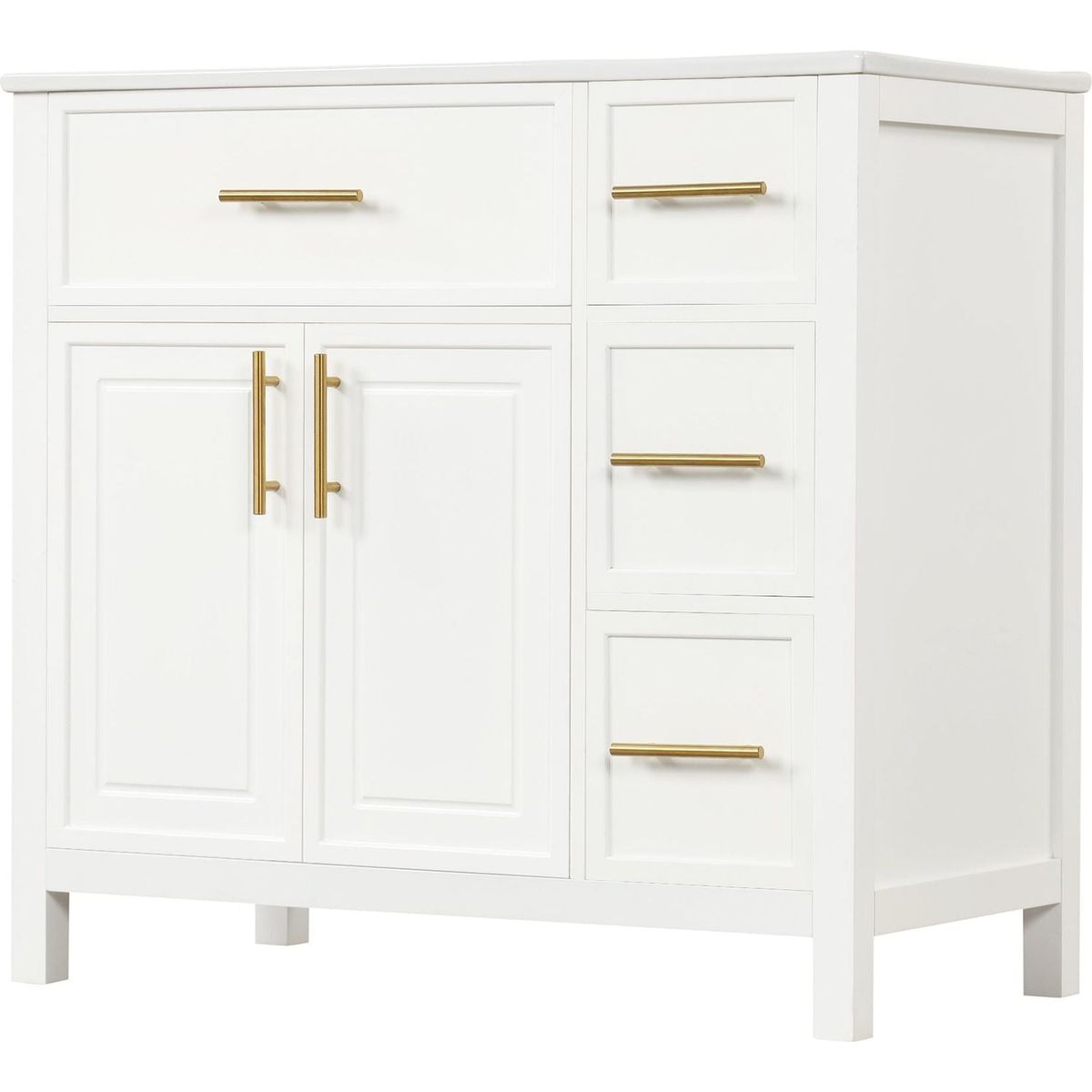 36" Bathroom Vanity with Sink Top, Bathroom Vanity Cabinet with Two Doors and Three Drawers, Solid Wood, MDF Boards, One Package, Off White