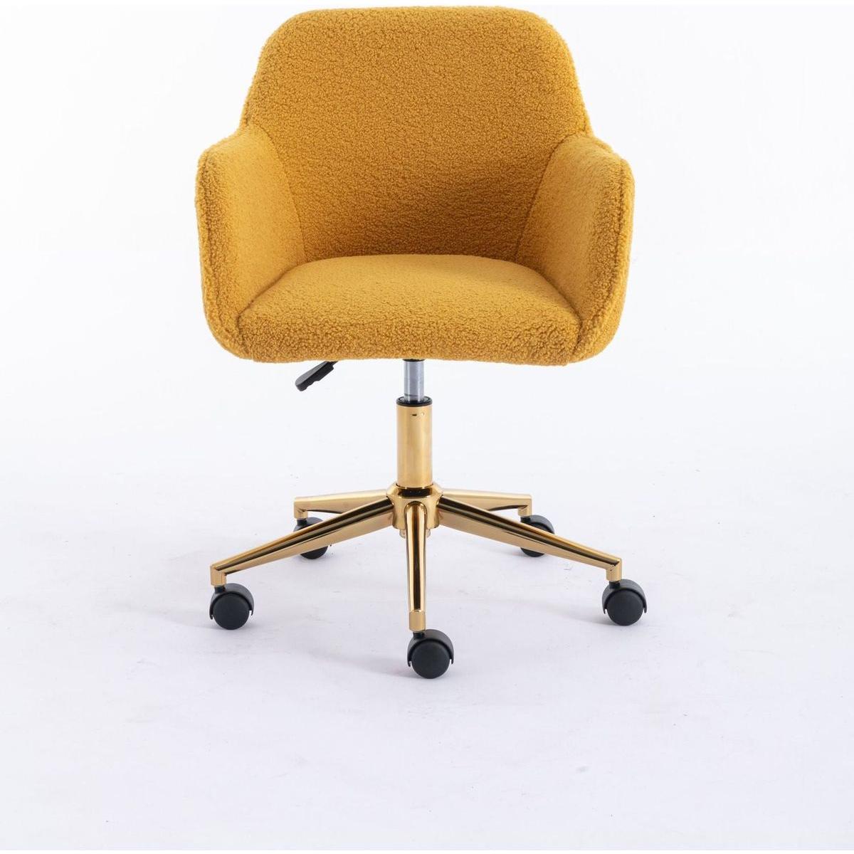 Modern Teddy Fabric Material Adjustable Height 360 Revolving Home Office Chair With Gold Metal Legs And Universal Wheel For Indoor,Yellow