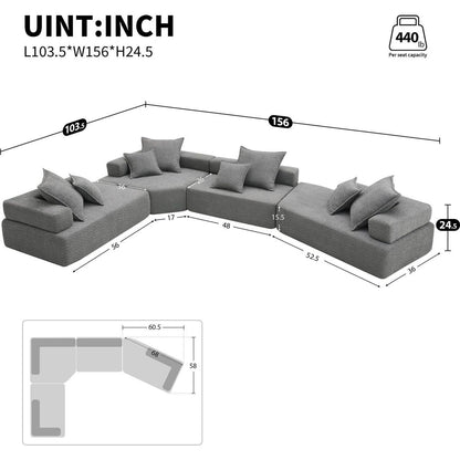 156"Oversized Modular U Shaped Sectional Sofa,Luxury Boucle Floor Couch Set,Convertible Sleeper Couch,Spacious Foam-Filled Sofa Bed for Living Room,4 PC Free Combination,2 Color