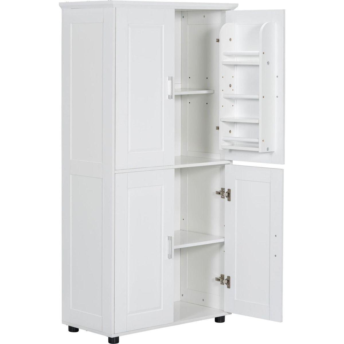 Tall and Wide Bathroom Floor Storage Cabinet, Bathroom Storage Unit, Freestanding Cabinet with 4 Doors, Adjustable Shelves, White