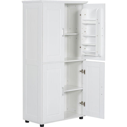 Tall and Wide Bathroom Floor Storage Cabinet, Bathroom Storage Unit, Freestanding Cabinet with 4 Doors, Adjustable Shelves, White