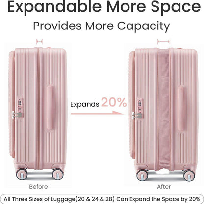 Luggage Sets 3 Piece(20/24/28), Expandable Carry On Luggage with TSA Lock Airline Approved, 100% PC Hard Shell and Lightweight Suitcase with Front Pocket and Spinner Wheels
