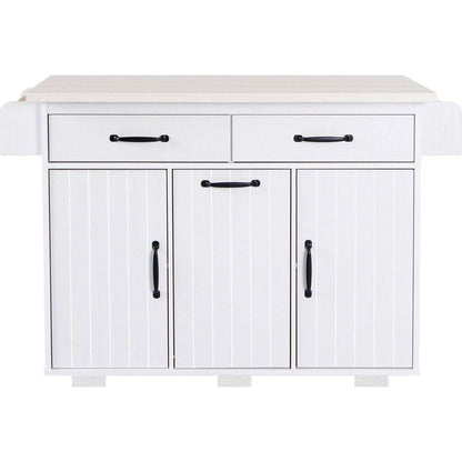 Kitchen Island with Trash Can Storage Cabinet, Kitchen Cart with Drop Leaf, Spice Rack, Towel Rack and Drawer, Rolling Kitchen Island on Wheels with Adjustable Shelf, White