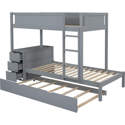 Twin-Over-Twin Bunk Bed with Twin size Trundle, Storage and Desk, Gray