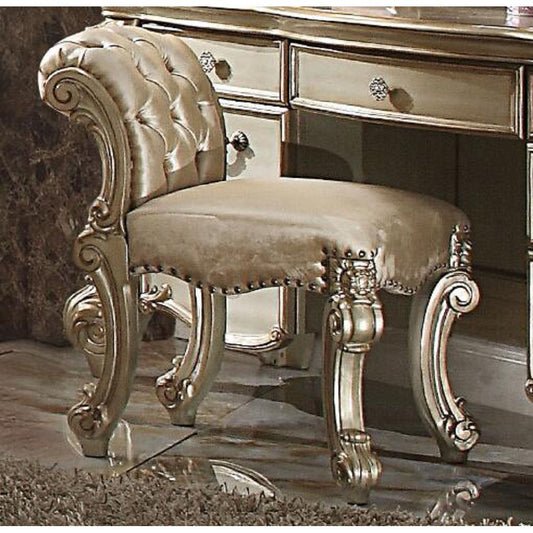 Vendome Vanity Stool in Fabric, Gold Patina & Bone