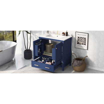 30" Blue Bathroom Vanity with Single Sink, Combo Cabinet Undermount Sink, Bathroom Storage Cabinet with 2 Doors and a Drawer, Soft Closing, Multifunctional Storage, Solid Wood Frame