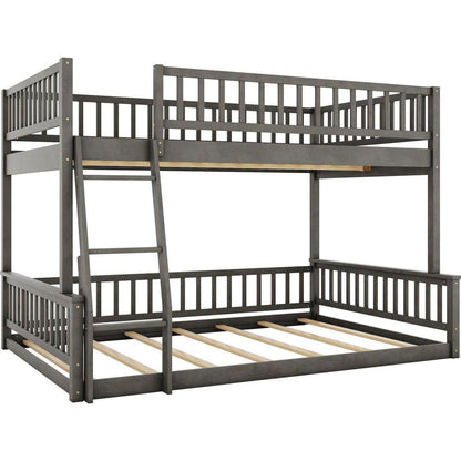 Full XL over Queen Bunk Bed with Ladder and Guardrails, Gray