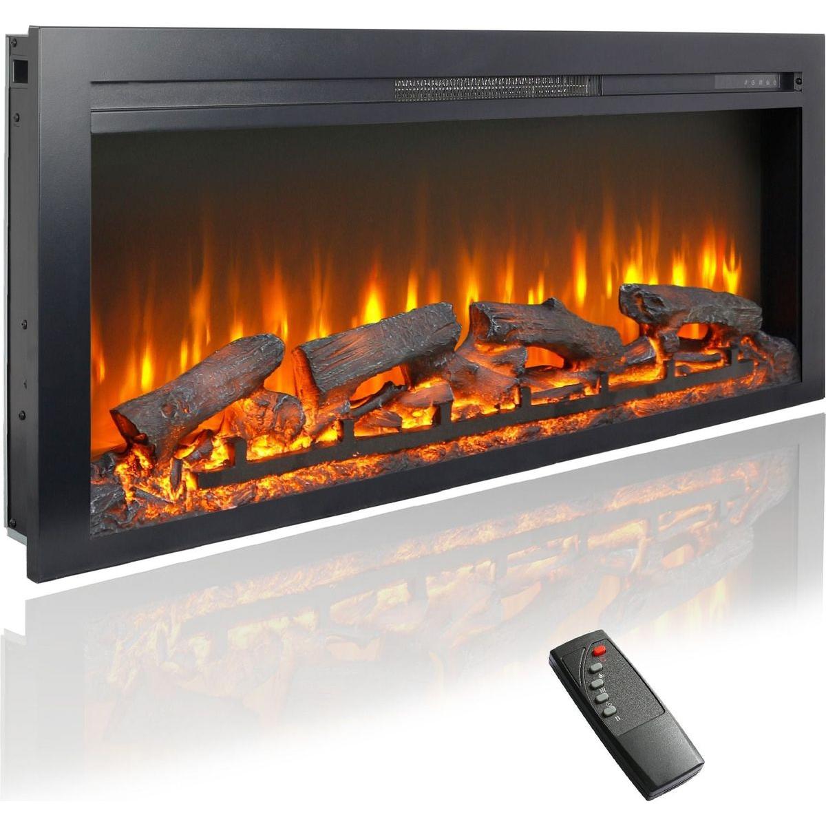 44 inch wall recessed electric fireplace with remote and Imitation Flame, LED light heater - Streamdale Furniture
