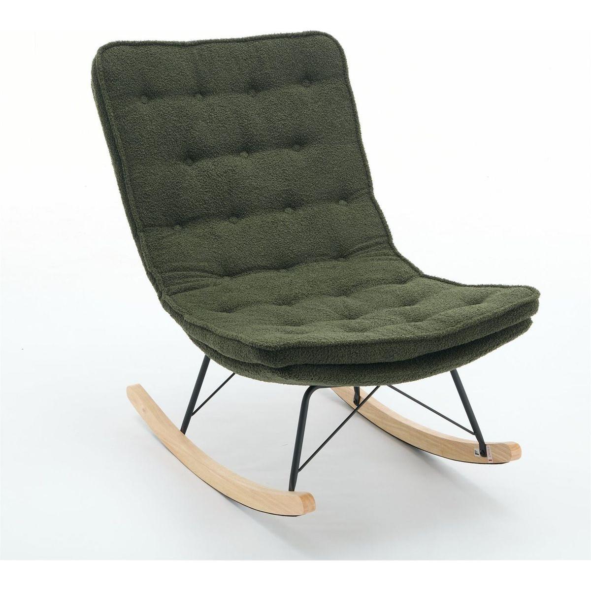Lazy Rocking Chair,Comfortable Lounge Chair with Wide Backrest and Seat Wood Base, Upholstered Armless Rocker Chair for Living room, Balcony,Bedroom and Patio Porch. (DARK GREEN)