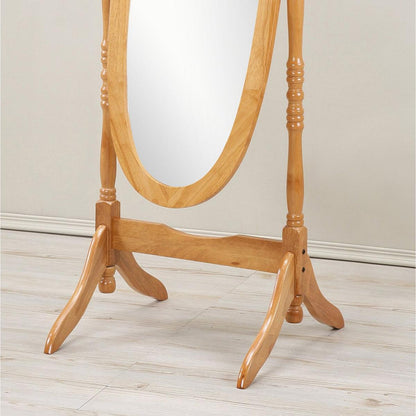 Traditional Queen Anna Style Wood Floor Cheval Mirror, Oak Finish - Streamdale Furniture