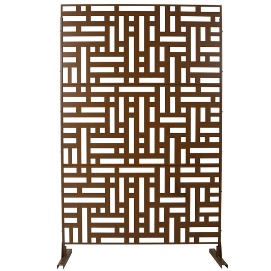 Outdoor & Indoor Privacy Screen Metal Privacy Screen 76' H×48' W, Freestanding Decorative Privacy Screen Brown Steel
