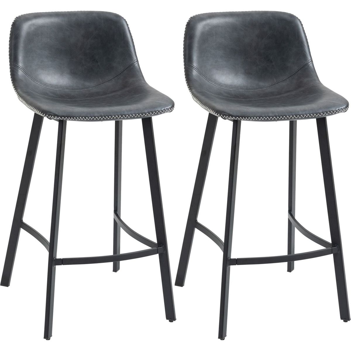 27.25" Counter Height Bar Stools, Industrial Kitchen Stools, Upholstered Armless Bar Chairs with Back, Steel Legs, Set of 2, Black