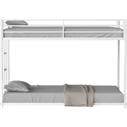 Adam Sturdy Twin over Twin Metal Bunk White for Kids and Adult, Low Profile and Easy Climbing with Stable Ladder