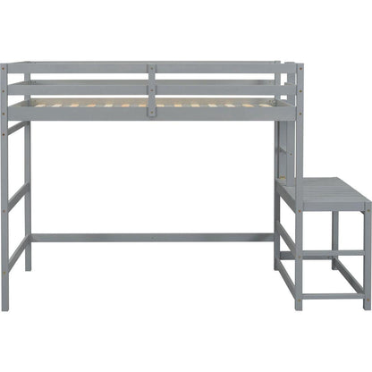 Twin High Loft Bed with Ladder landing Platform, Ladders, Guardrails,Grey