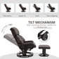 Massage Recliner Chair with Ottoman, 360 Swivel Recliner and Footstool, PU Leather Reclining Chair with Side Pocket and Remote Control, Brown