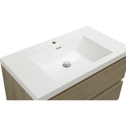 36" Floating Bathroom Vanity with Sink, Modern Wall-Mounted Bathroom Storage Vanity Cabinet with Resin Top Basin and Soft Close Drawers, Natural Oak