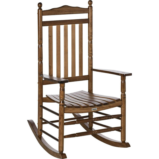 Traditional Wooden High-Back Rocking Chair for Porch, Indoor/Outdoor, Brown