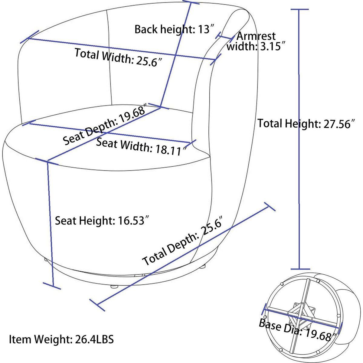 Teddy Fabric Swivel Accent Armchair Barrel Chair With Black Powder Coating Metal Ring,Dark Blue