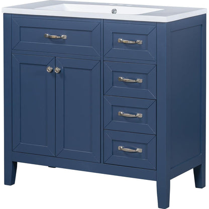 36" Bathroom Vanity with Sink Combo, Blue Bathroom Cabinet with Drawers, Solid Frame and MDF Board