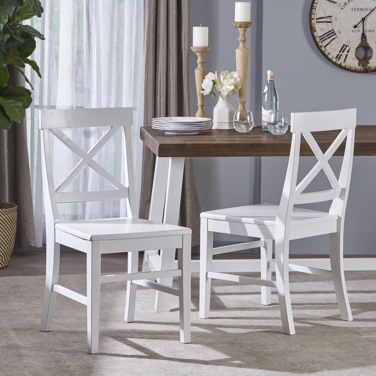 Acacia Wood Dining Chairs, White - Streamdale Furniture