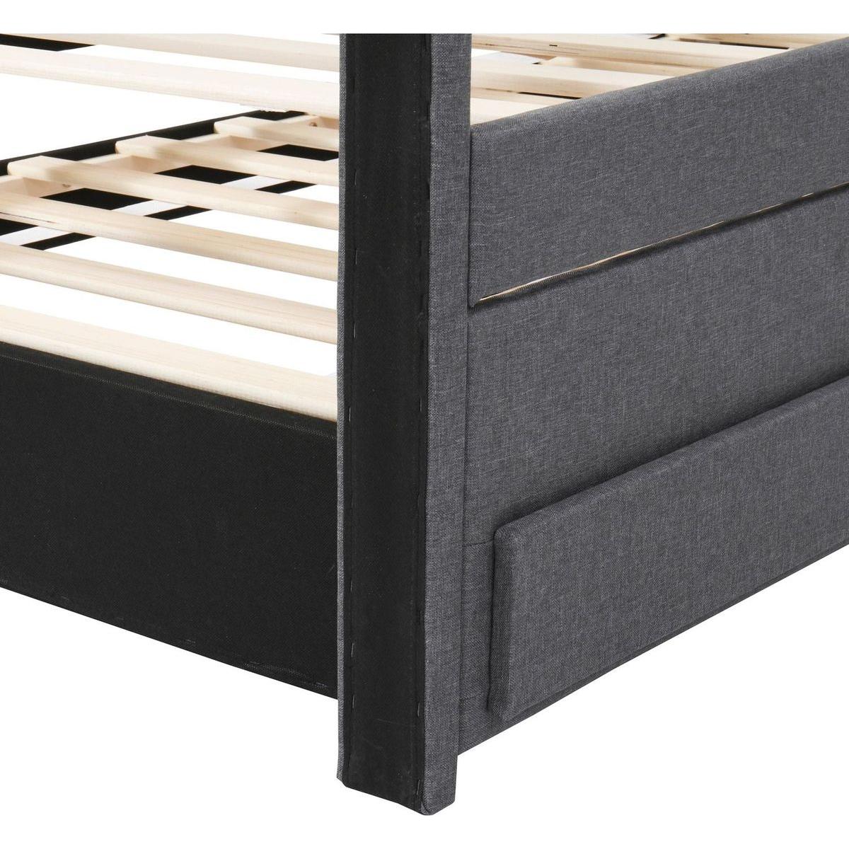 Twin Size Upholstered Platform Bed with Trundle and 3 Drawers, Linen Fabric, Gray