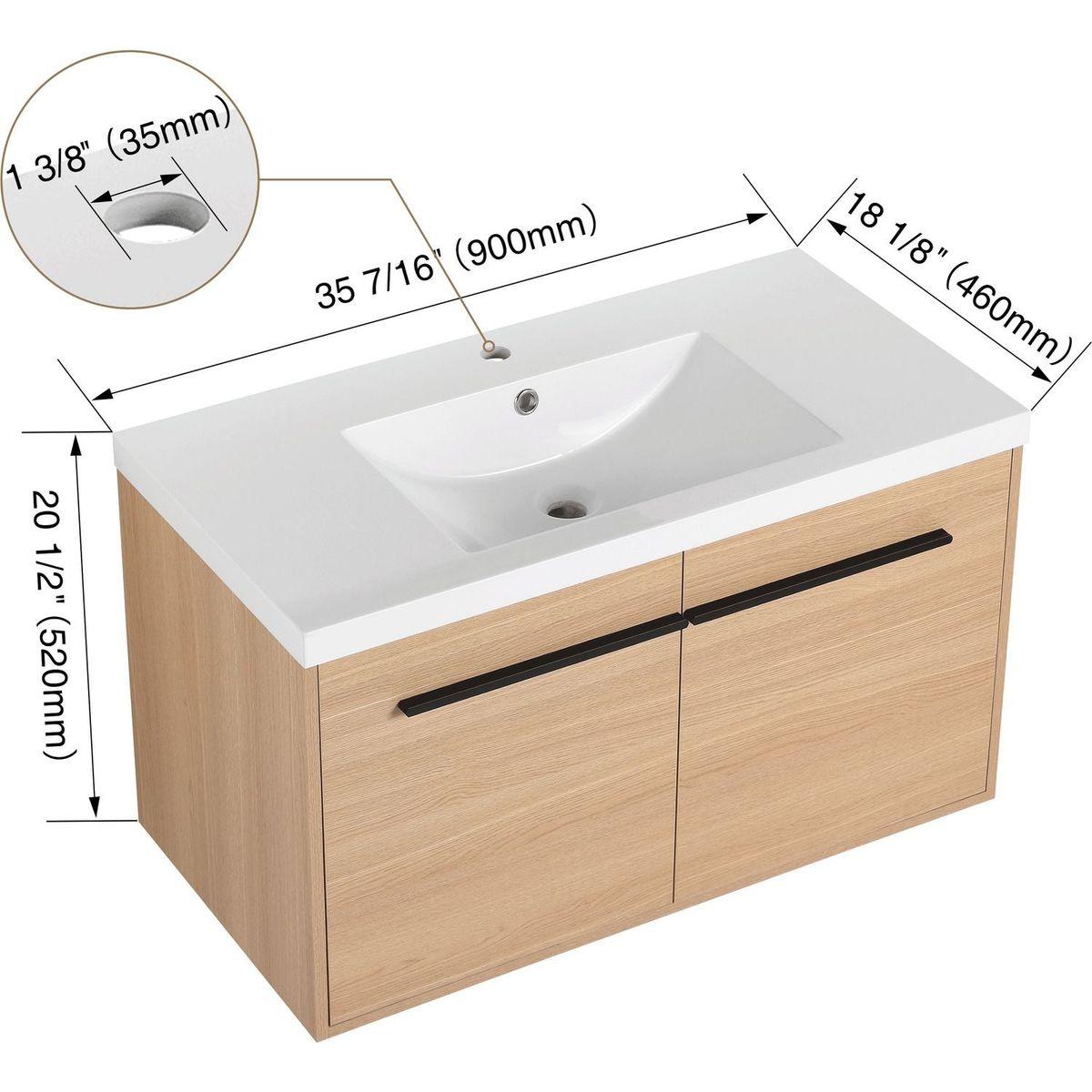 LEVISTAR Oak 36 Inch Bathroom Vanity with resin Countertop Sink, 2 Doors Bathroom Cabinet Set