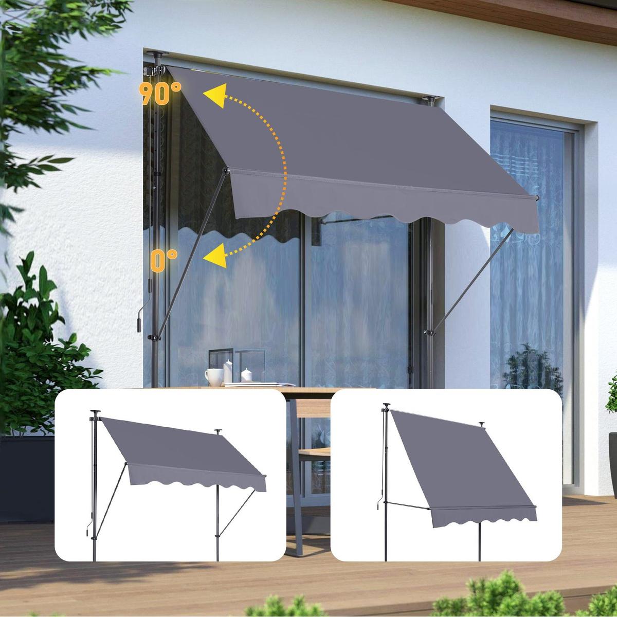Manual Retractable Awning-118" Non-Screw Outdoor Sun Shade Cover with UV Protection "100% Polyester Made Outdoor Canopy Adjustable Patio Door Window Awning Canopy Sun Shade Curtain for Backyard,Gay